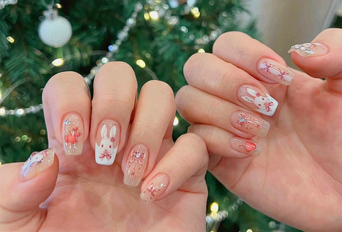 兔子新年美甲，廣西美甲造型學校將氛圍狠狠抓住了