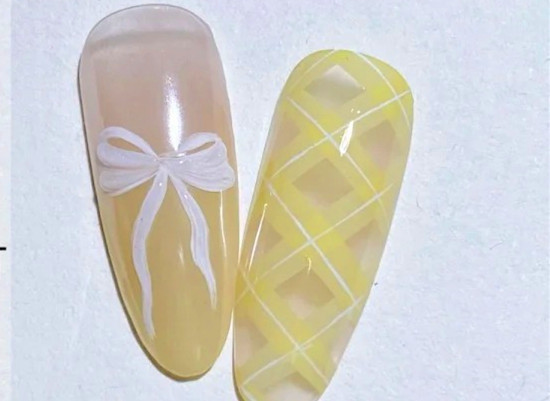 格紋蝴蝶結(jié)美甲教程，南寧美甲進(jìn)修整理