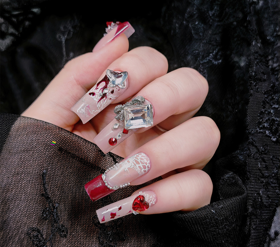 紅色蕾絲新年美甲，美甲從零開始學(xué)