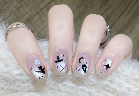 貓眼萬圣節(jié)美甲教程，廣西美甲師教學(xué)